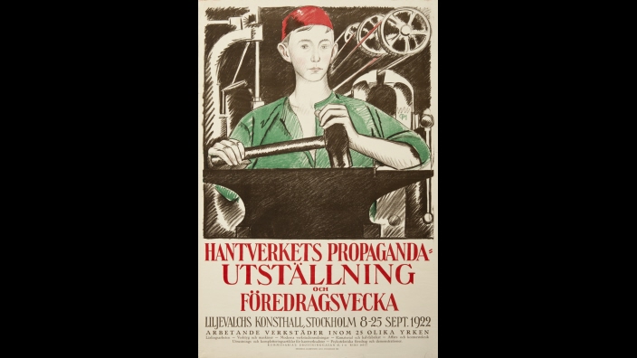 Hantverkets propagandautställning och föredragsvecka. Liljevalchs Konsthall, Stockholm 8-25 sept. 1922. Arbetande verkstäder inom 25 olika yrken.